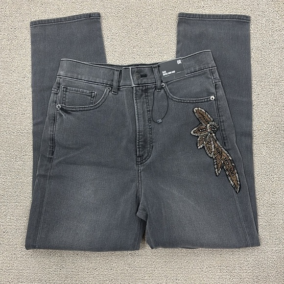 Express Gray Super High Rise Slim Leg Jeans with Beaded Detail- NWT- 6 - Picture 3 of 17